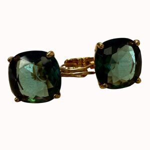 Green Gold Tone Cushion Cut Glass Stone Leverback Earrings